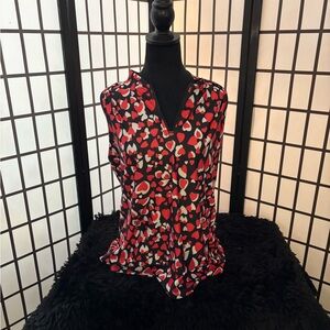 Heart-Print V-Neck Sleeveless Top - Black/Red/Cream